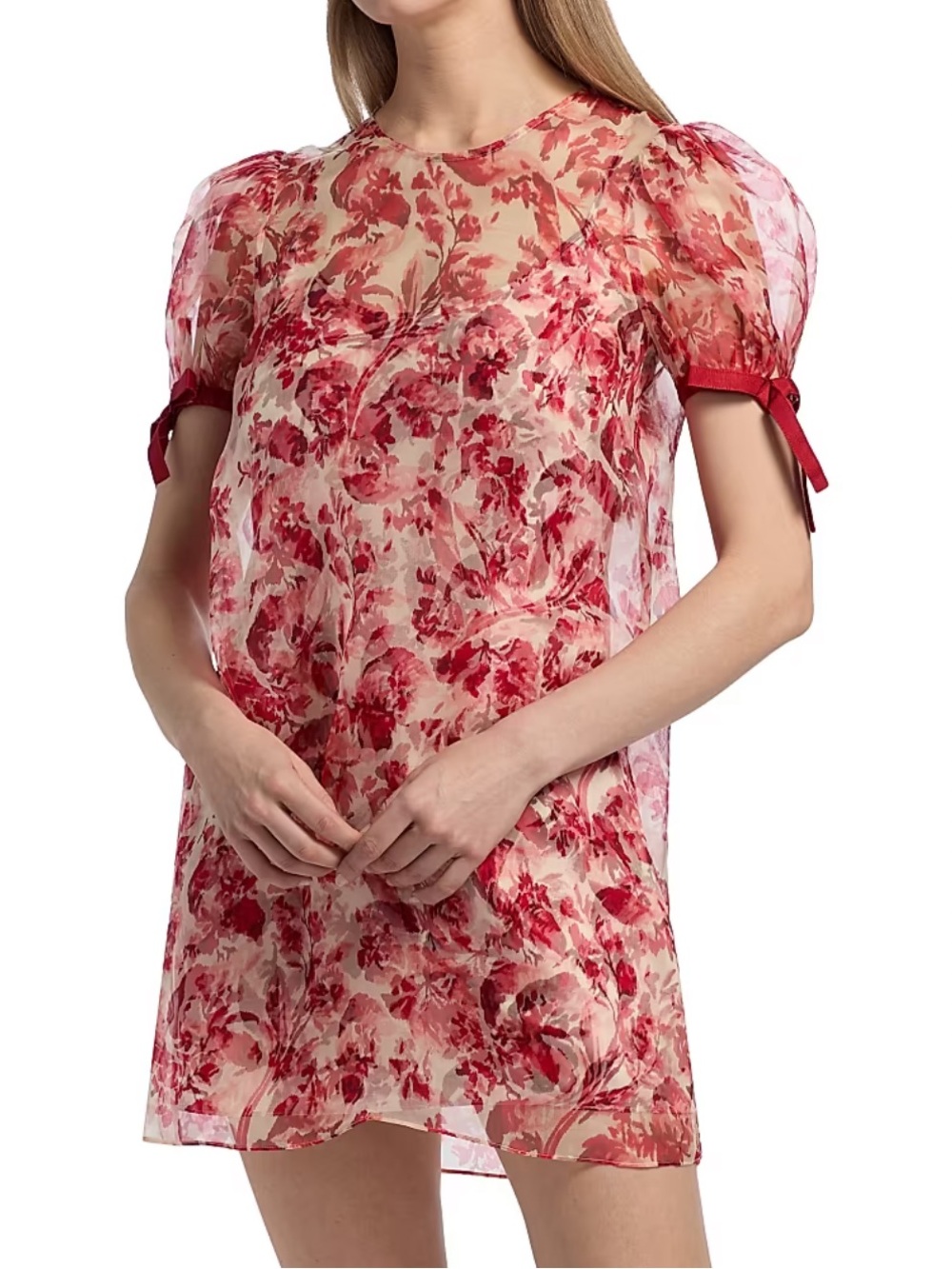 Cinq à Sept Junette Floral Silk Mini Dress Cherry Rose Multi Puff Sleeve size 8